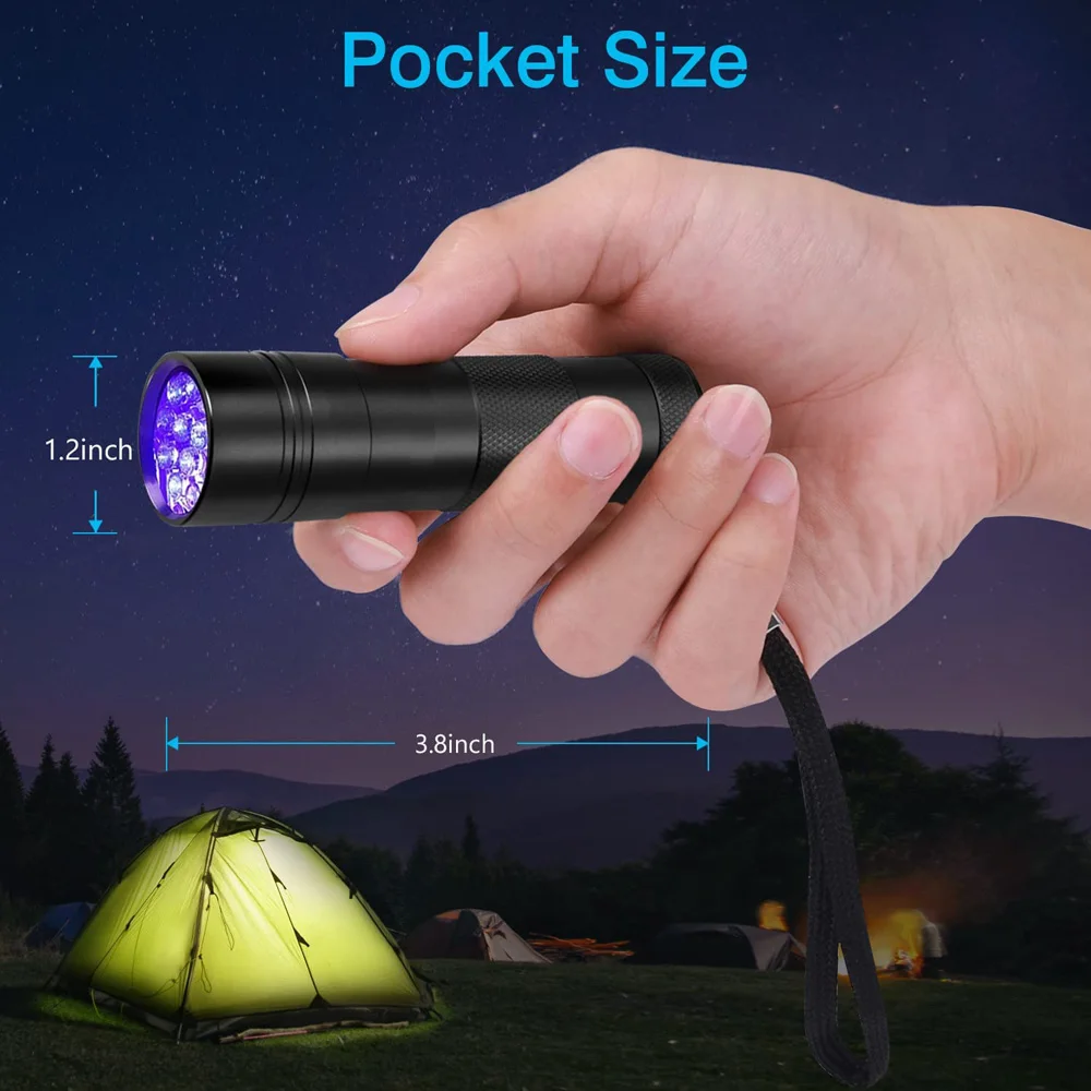 UV ULTRA VIOLET 12 LED Mini Flashlight Torch 4.5v Light Waterproof Aluminum Lamp Outdoor Portable Tactical Lighting Tool UV Lamp