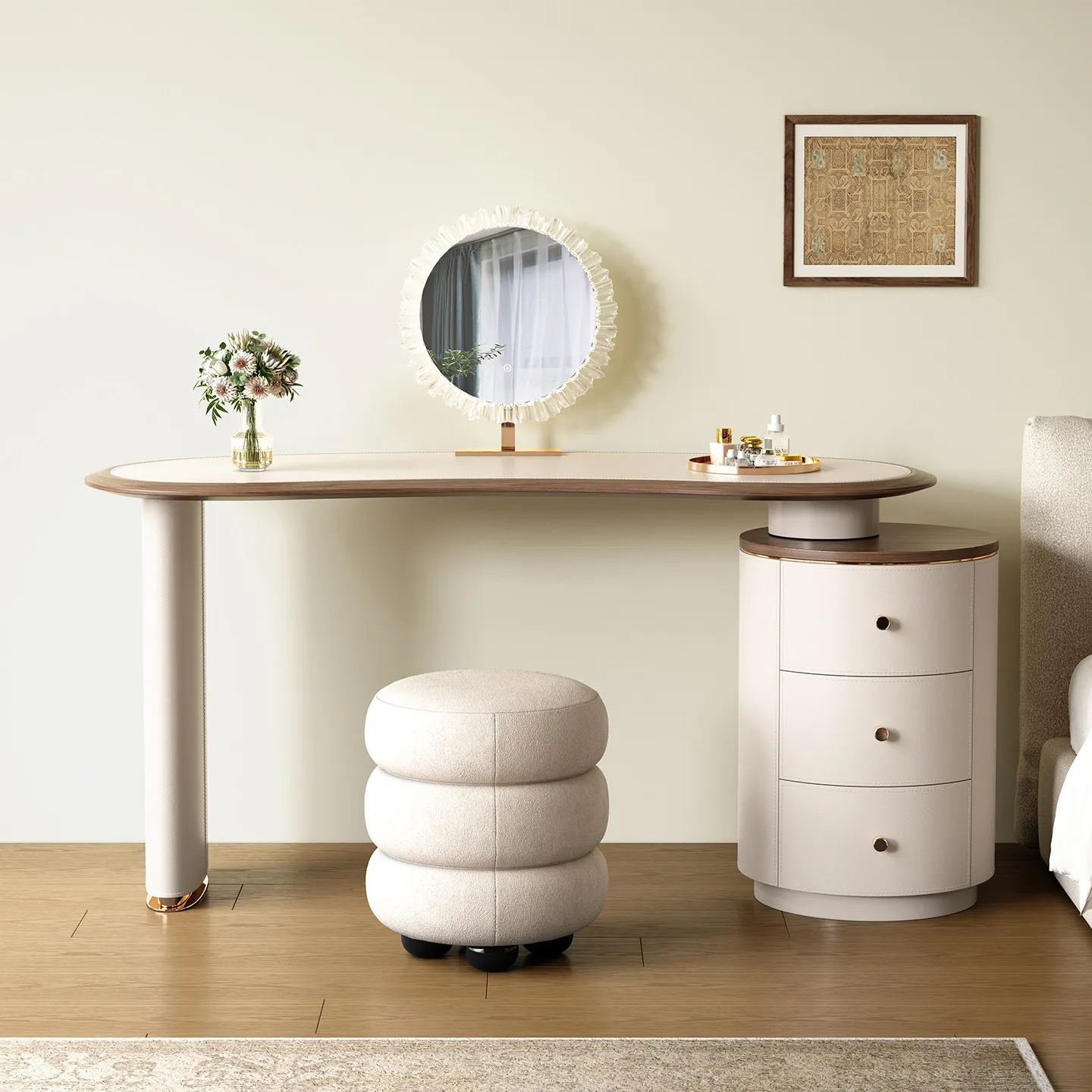 Luxury Italian Saddle Leather Irregular Vanity Desk Combo Eco-Friendly Creative Makeup Table for Villa Modern New Style