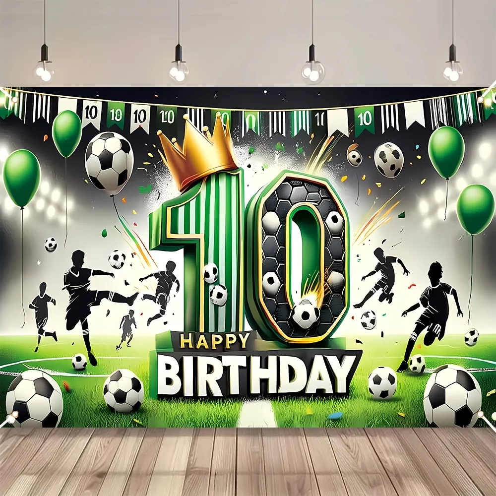 1 Stück Fußball-Themen Geburtstagsparty Polyester-Banner Hintergrund Grün-Blauer Ballon-Kulisse Fotorequisiten Geschenke