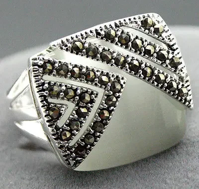 

White Opal 14mm X 15mm Carr 925 Sterling Silver Marcasite World of warcraft rings