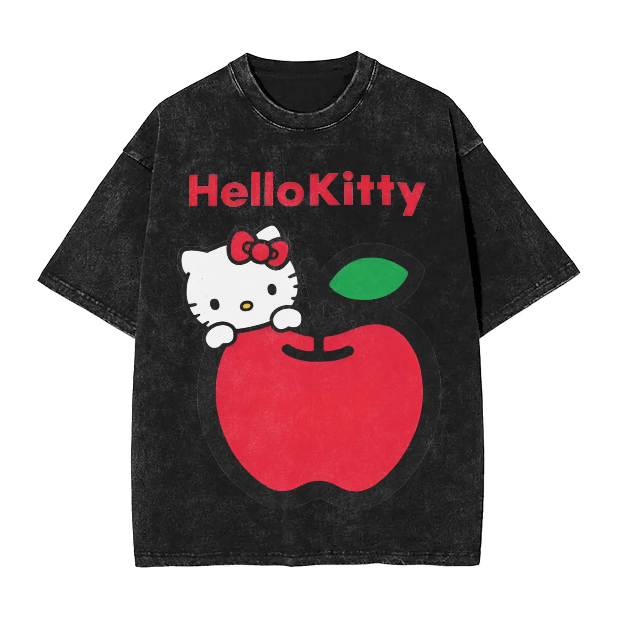 

Hello Kitty cat Washed T Shirts Streetwear Hip Hop Fashion T-Shirt Tees Tops for Men Women Short Sleeve Oversize