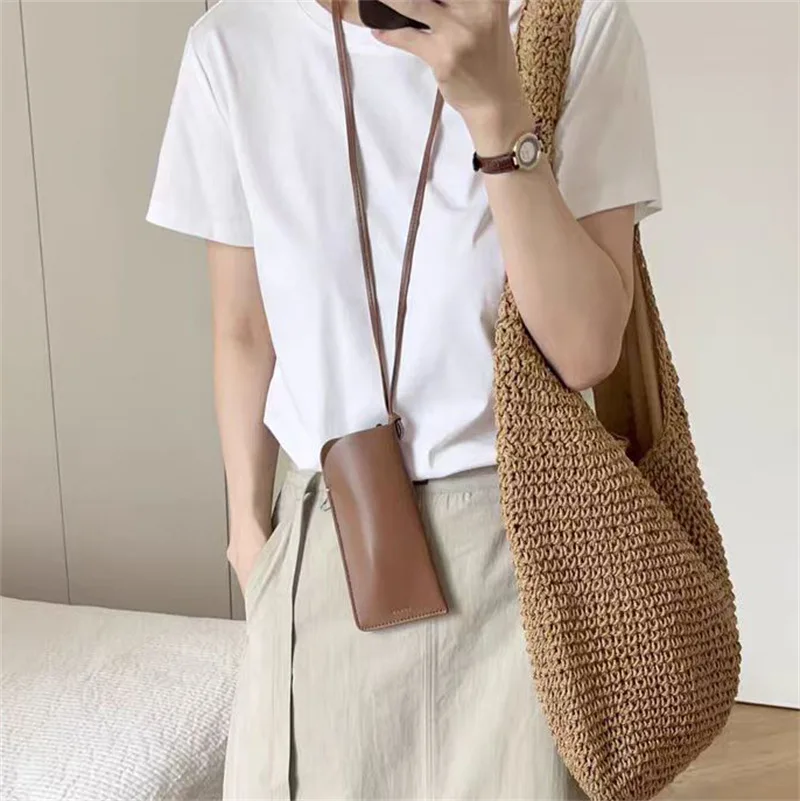 KLASSNUM PU Leather Glasses Storage Bag Solid Color Hanging Neck Sunglasses Storage Clip Sunglasses Bag Glasses Case