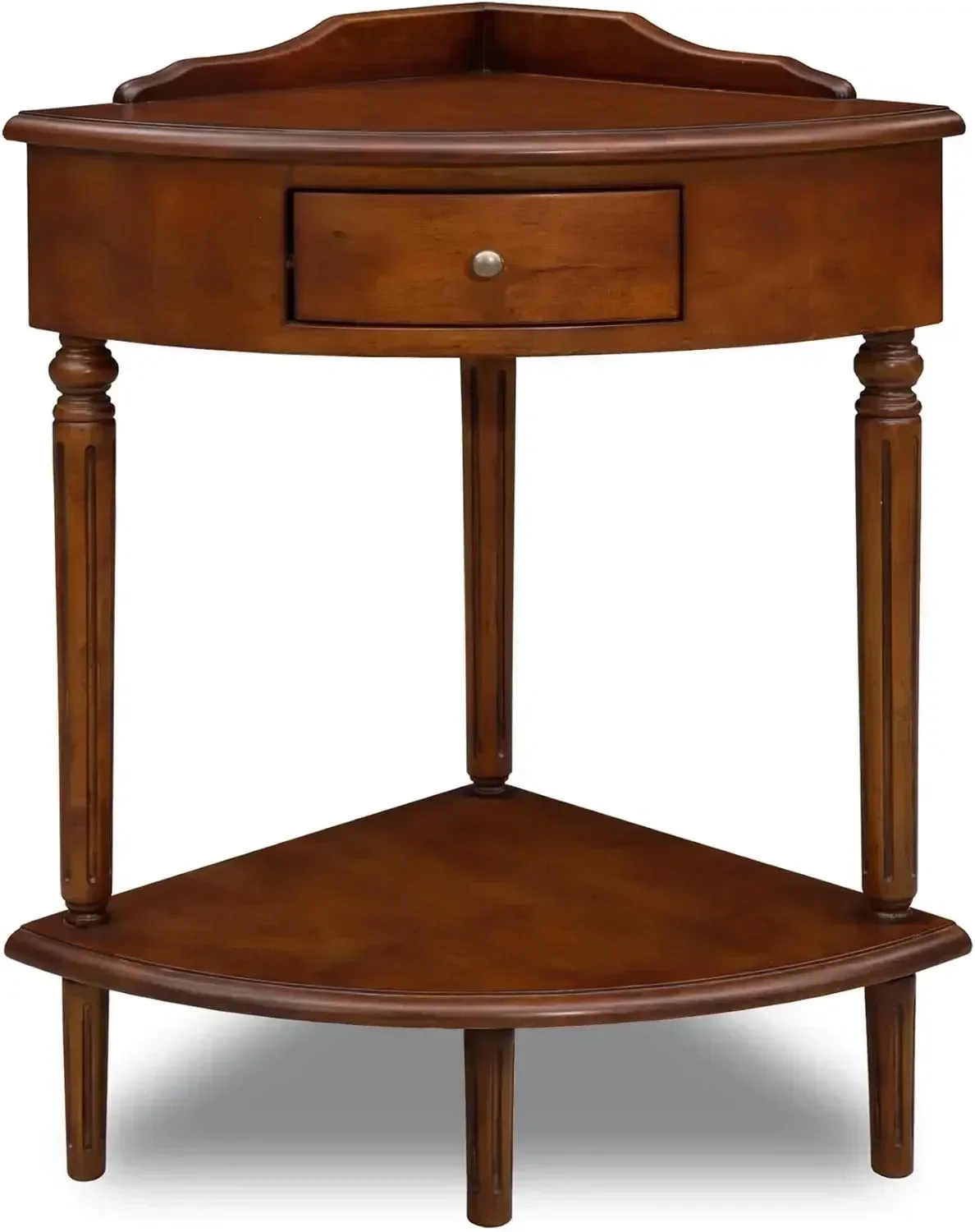 Leick Home 9016 One Corner Accent Table with Drawer and Lower Display Shelf, Pecan