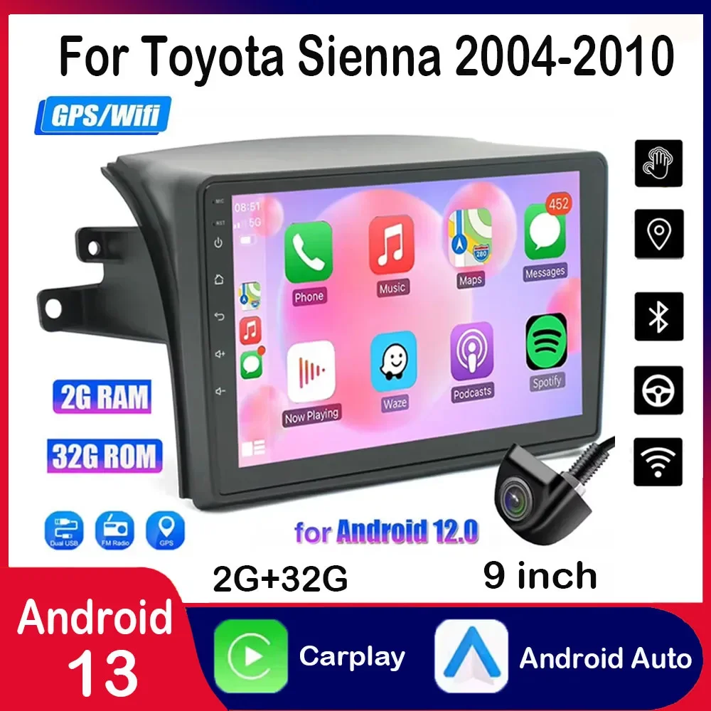 

Android 13 Car Radio Stereo for Toyota Sienna 2004-10 Wireless Carplay&Android Auto with Support Bluetooth/Voice Control 9 Inch