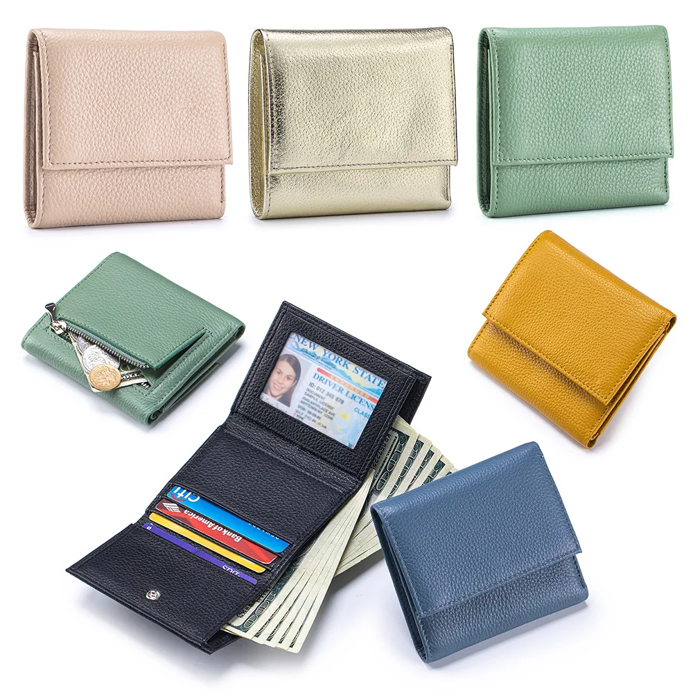 Genuine Leather Trifold Wallet Women Short Purse Slim Card Holder Japanese Style Mini Wallet Ladies Fashion Real Leather Wallet
