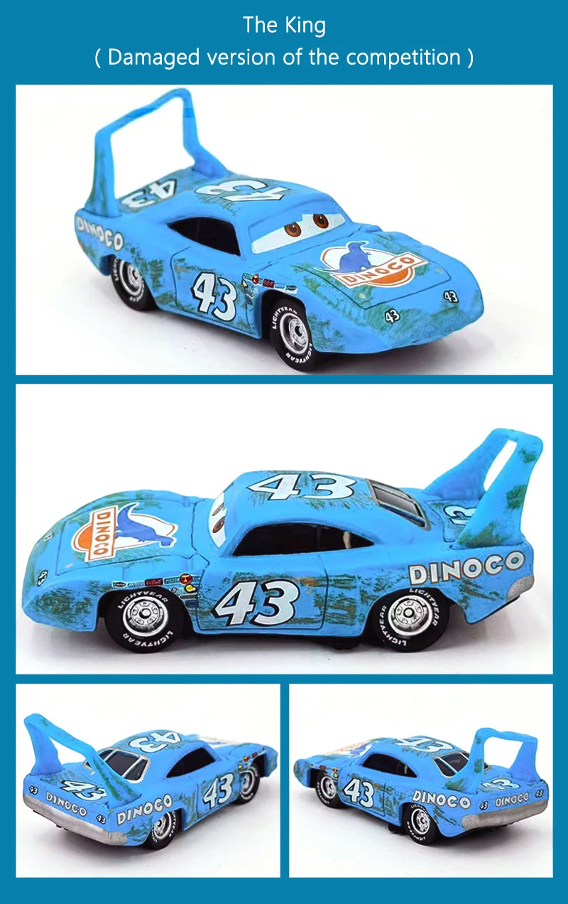 Pixar Cars Piston Cup Racer 43 Strip Weathers 1/55 Modell aus Metalldruckguss, Dinoco Car King Racing Toys, Kindergeschenke – Detail 6