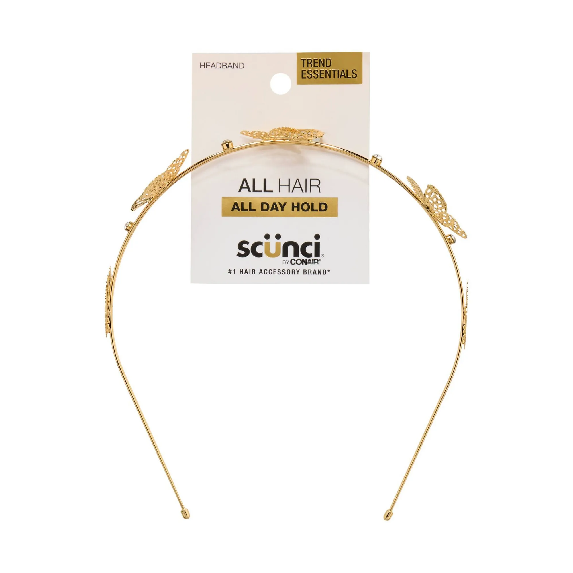 Butterfly Metal Headband Gold Tone Multi Strand Stone Accent For Hair Styling Party Elegant Comfortable Hold
