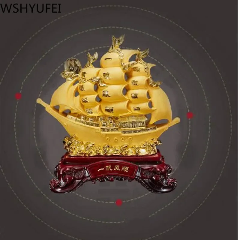 1pc Chinese Style Smooth Sailing Ferry Resin Auspicious Statue Home Decor Housewarming Birthday Present Living Room Decorations