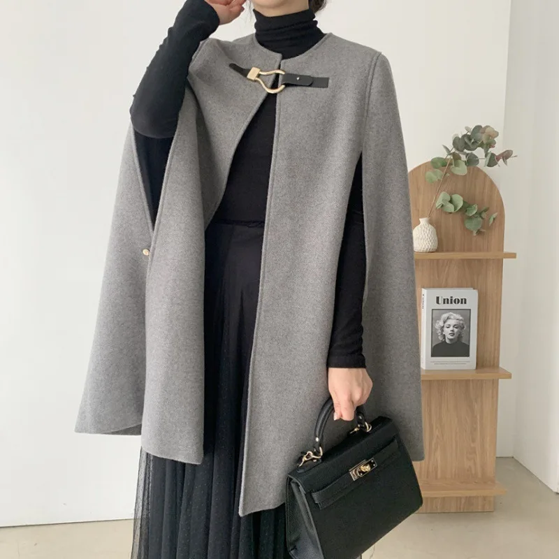 Spot~ New autumn and winter Korean version loose medium and long Mao Ni cloak jacket Nizi coat women