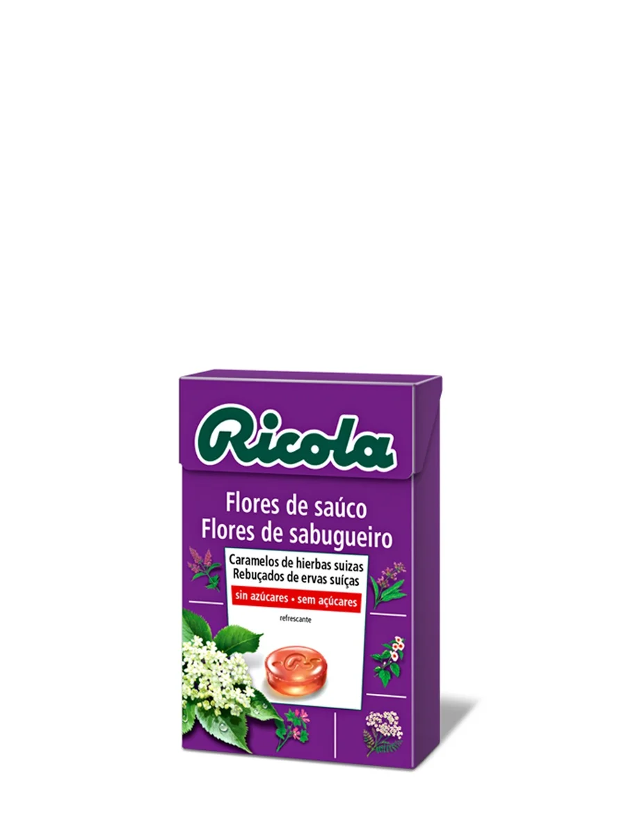 Ricola caramel elderflowers unsweetened 50gr-caramels Swiss herbs and saucorefrescan flowers and protect the throat