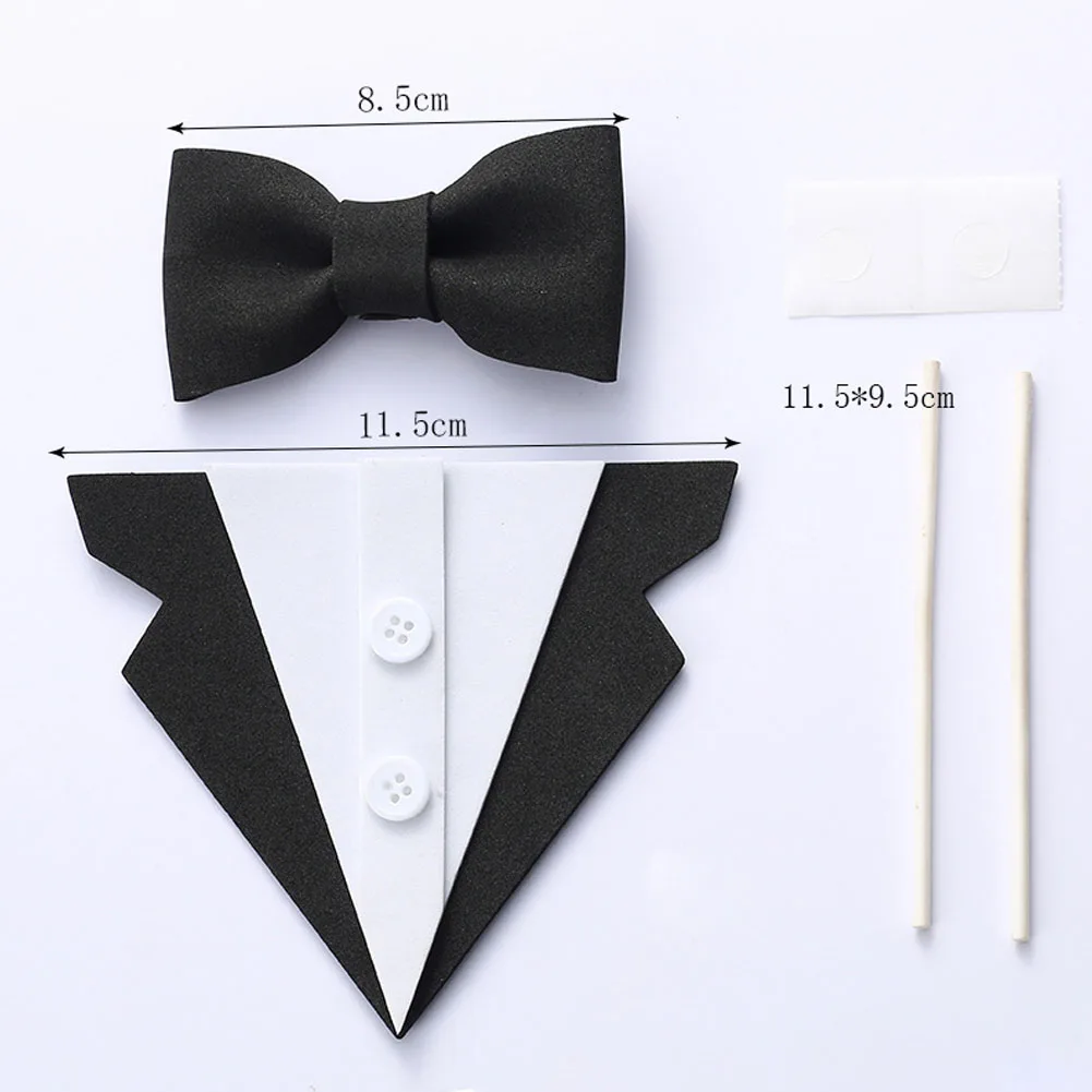 Cake Insert Topper Card Decor Dispensing Tool Men Suit Shop Paper Stick Bowknot Bowtie Collar Birthday Home Fathers Day Party