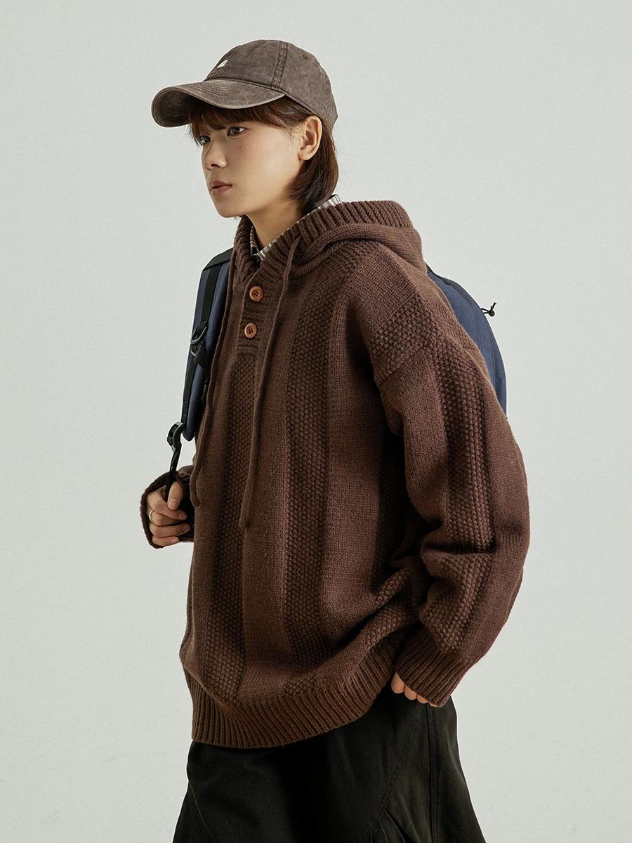 

GoodNorth Lazy Sle Vintage Hooded Knitted Sweatirt ex Loose Open Front Pullover Knitwear Coat Autumn Winter