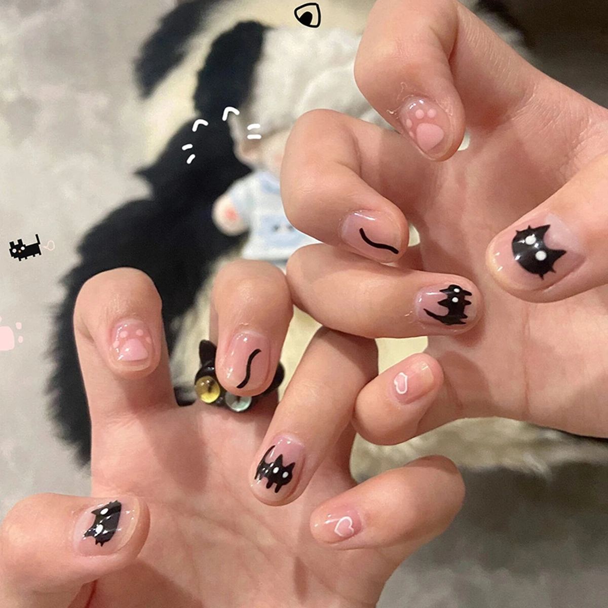 

Черный, серебристый кот, животные, наклейки для ногтей, наклейки Y2K, подвески, милая собака, мультяшные клейкие ползунки, фольга для маникюра, украшение для дизайна ногтей