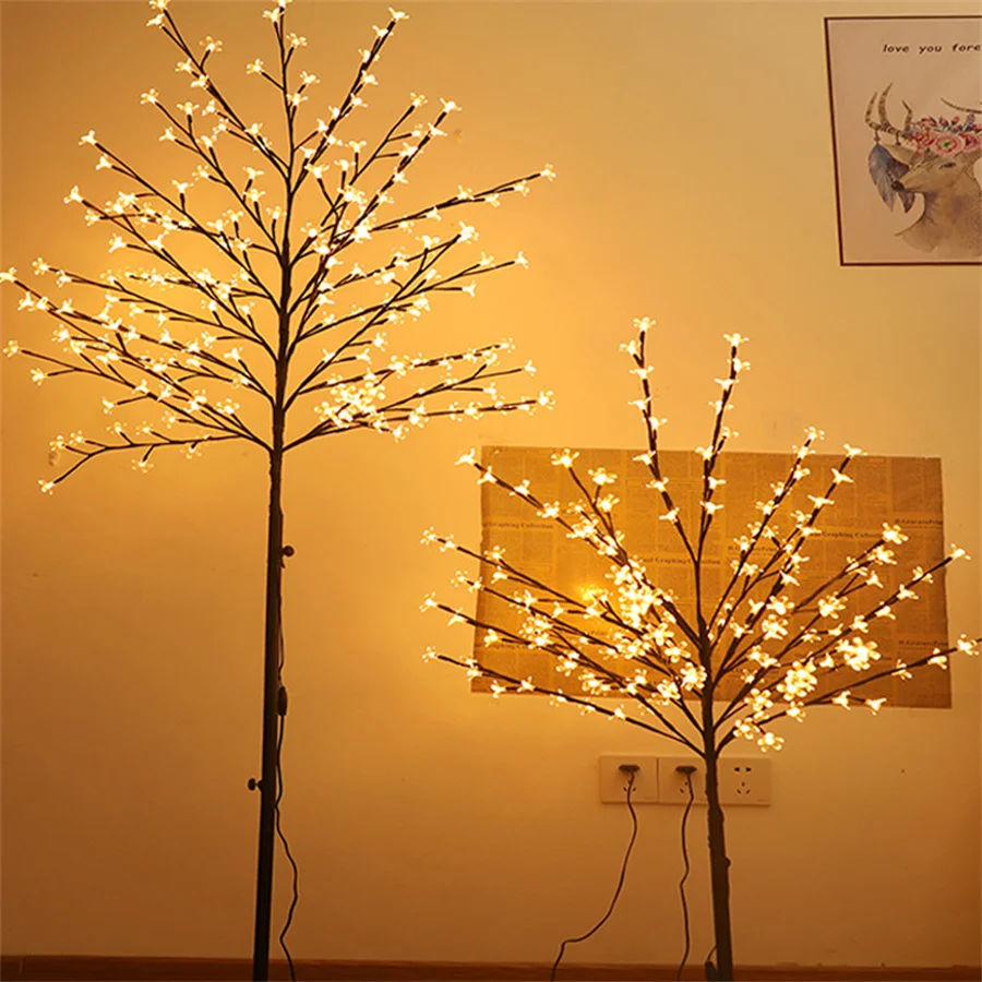 Thrisdar Lighted Cherry Blossom Tree Light Warm White LED Artificial Flower Bonsai Tree With Fairy Light for Holiday Xmas Decor