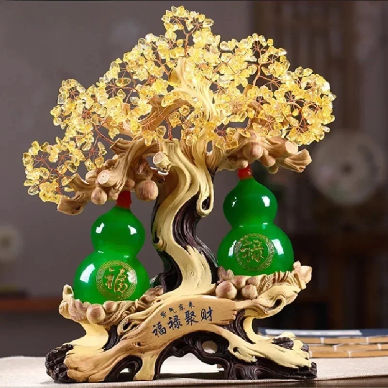 Chinese Style Lucky Tree Fortune Feng Shui Gourd Statue Ornaments  Resin Sculpture Crafts Home Decoration Wedding Gifts