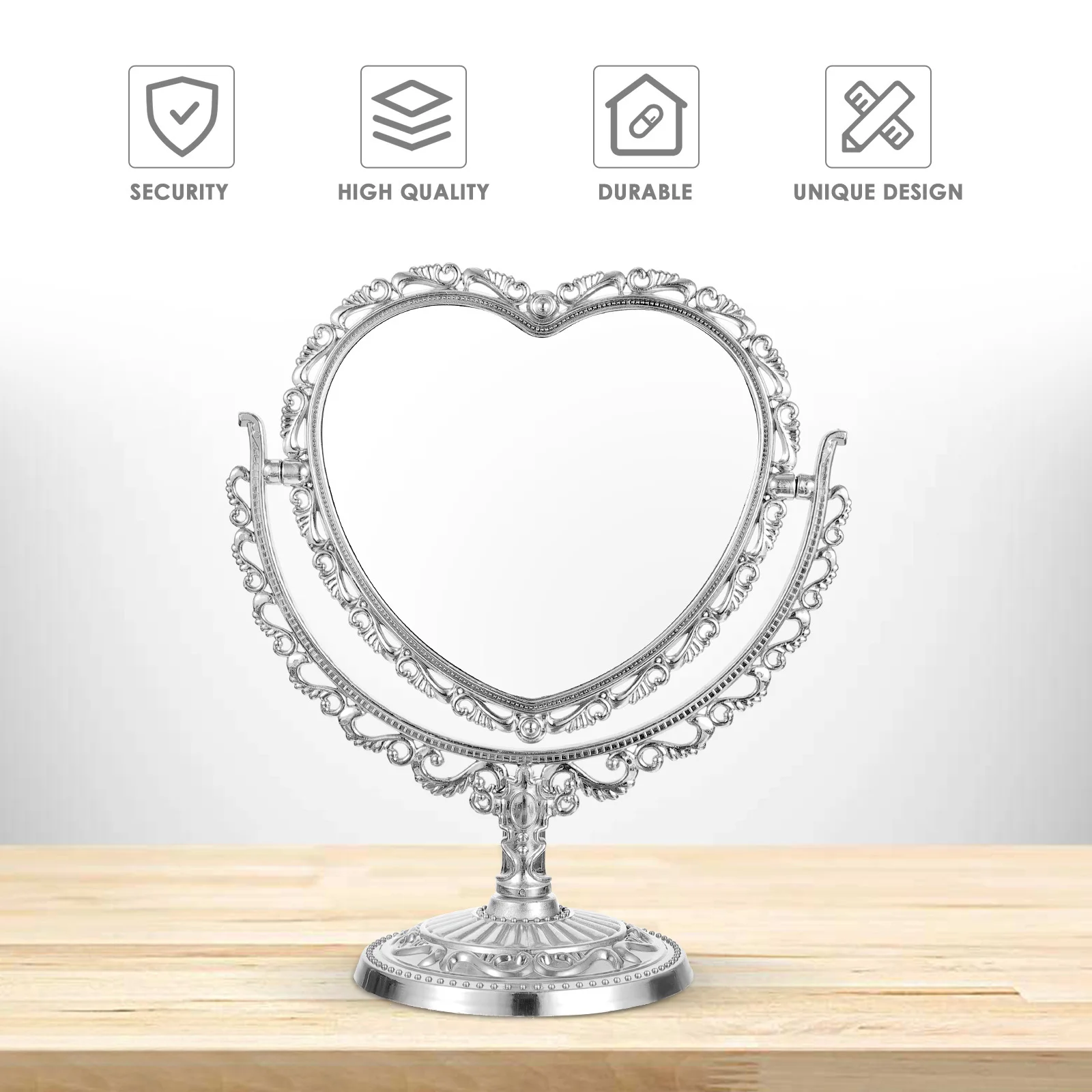 

Heart Shape Retro Makeup Mirror Vanity Desktop Tabletop Bedroom Bathroom Swivel Adjustable Chic Vanities Retro Mirror