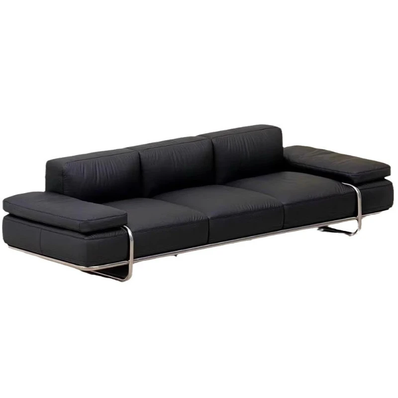 Medieval minimalist suspension, leather art sofa, meeting guests, stainless steel straight row sofa