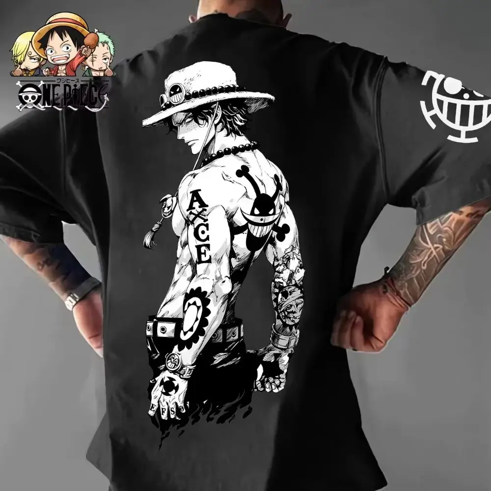 

2026 One Piece Luffy Anime Print Graphic T Shirt Man Summer Y2k Clothes Cotton Casual Oversized Short Sleeve Tops Street Trend