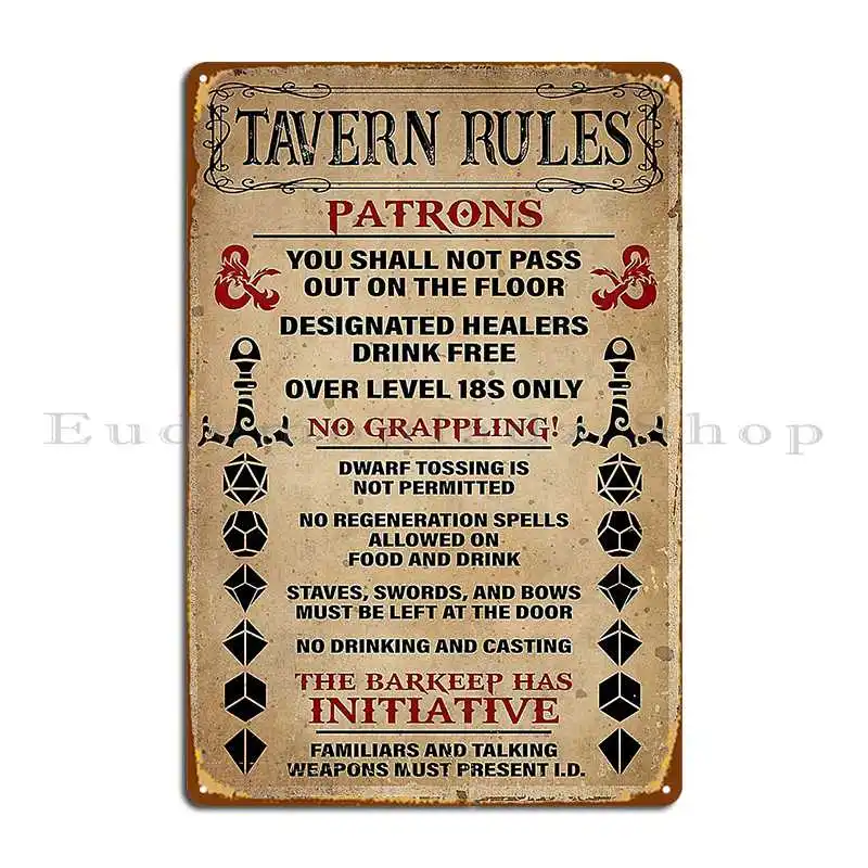 Tavern Rules Dnd Patronss The Barkeep Has Initiative Poster Metal Signs Party Plates Create Designer Wall Pub Tin Sign Poster