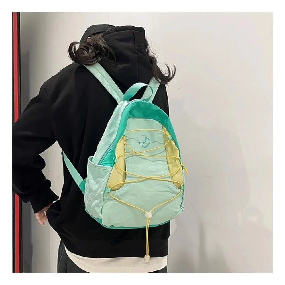 Vintage Patchwork Backpack Contrast Color Patchwork Design Travel Backpack Versatile Japanese Style Nylon Shoulder Bag
