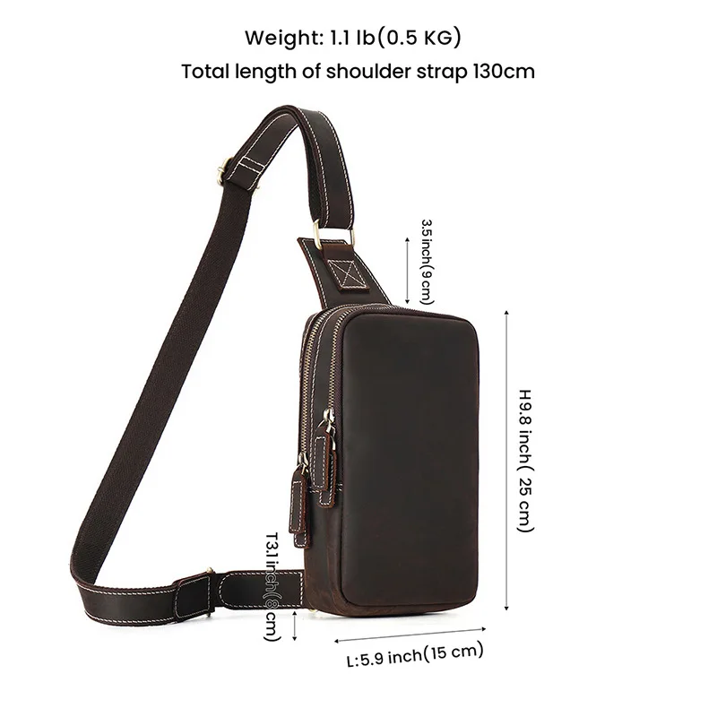Vintage Leather Men's Crossbody Chest Bag - close-up view