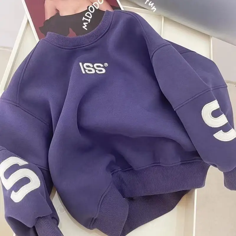 

Boys Autumn and Winter New Pullover Hoodie Casual Sweatshirt Korean Children's Loose and Plush Thick Top110-160CM