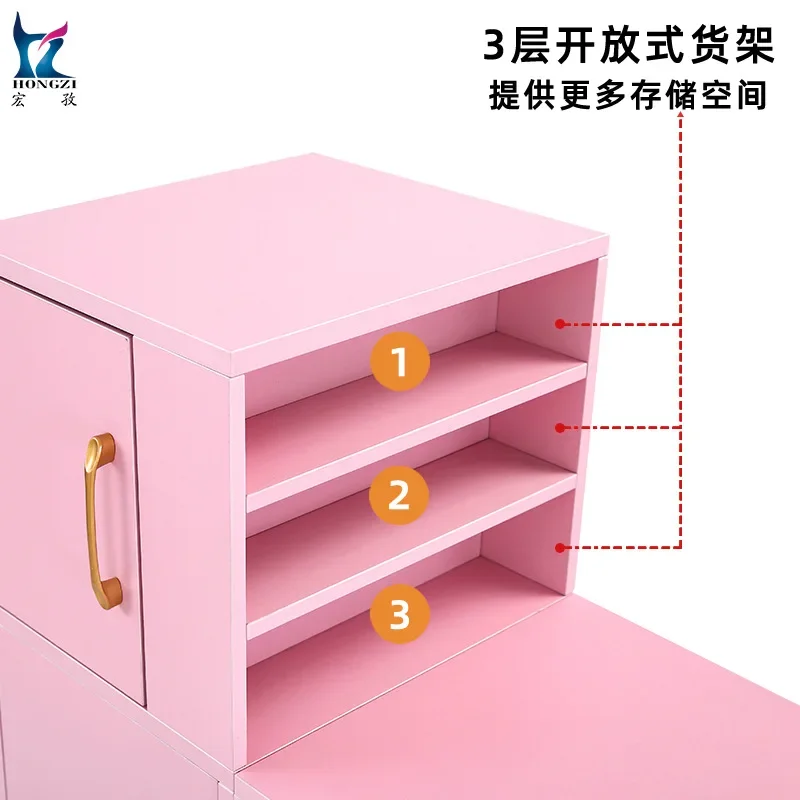 Pink gold-plated manicure table large-capacity storage partition storage special