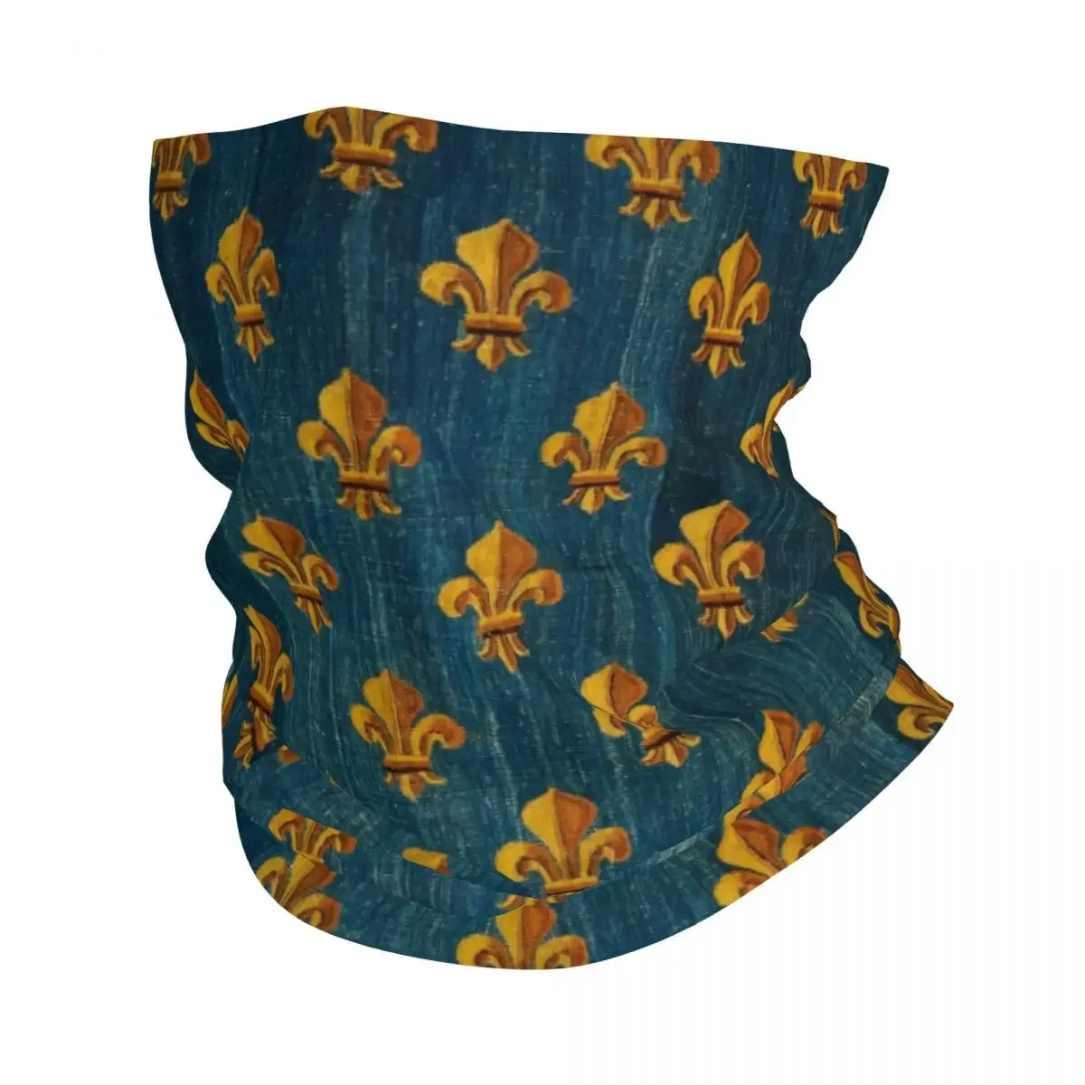 Gold Fleur De Lys Bandana Neck Gaiter Windproof Face Scarf Cover Women Men Lily Flower Fleur-de-Lis Headband Tube Balaclava