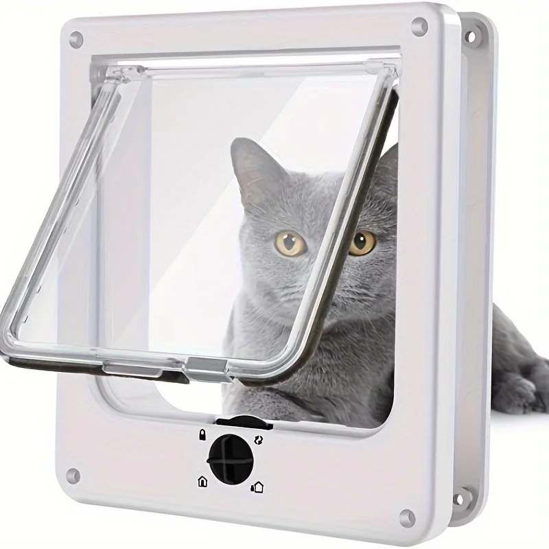 4-Way Locking Cat Flap Door with Liner, Durable ABS  Pet Door for Cats and Small Dogs, Easy Install Indoor/Outdoor Access