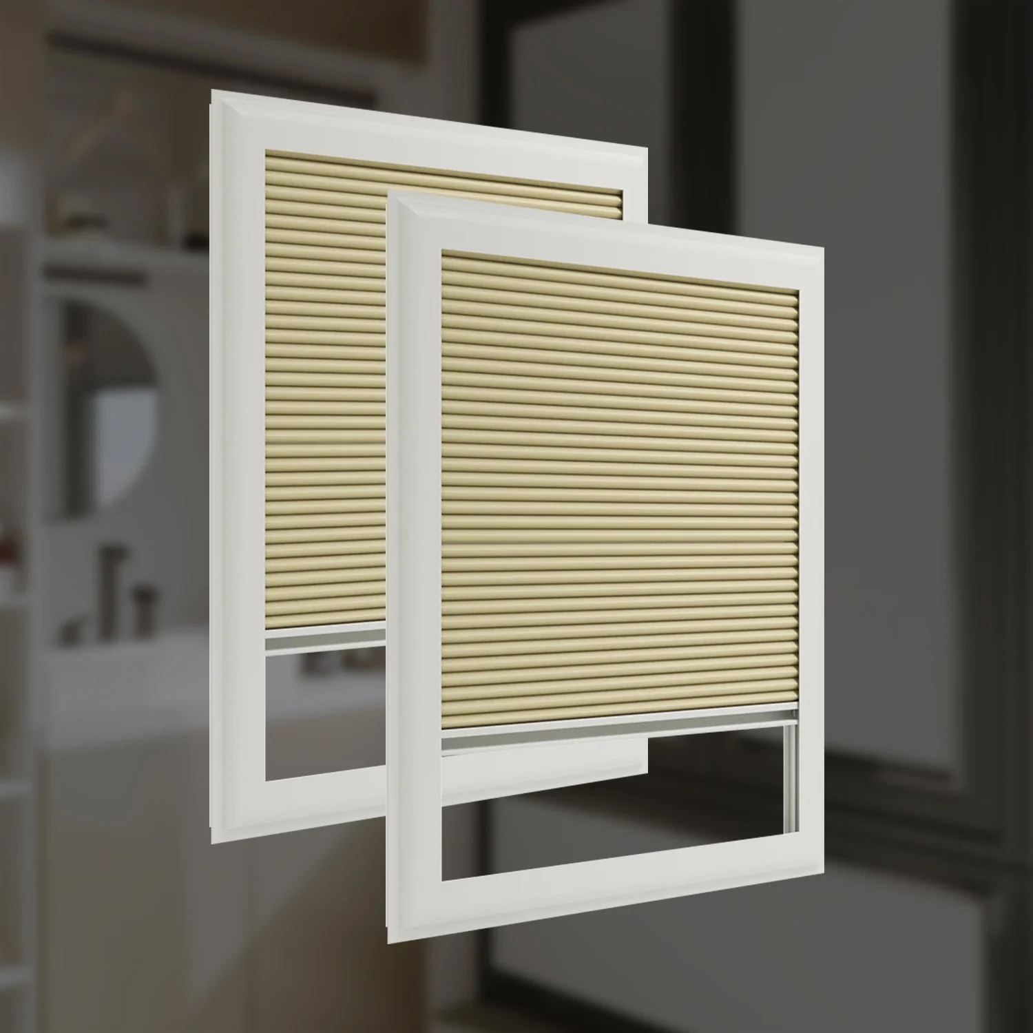 2026 Cordless Blackout Top-Down Cellular Shades 16mm Honeycomb Blinds with Frame Woven Technics French Door Inward Opening Windo