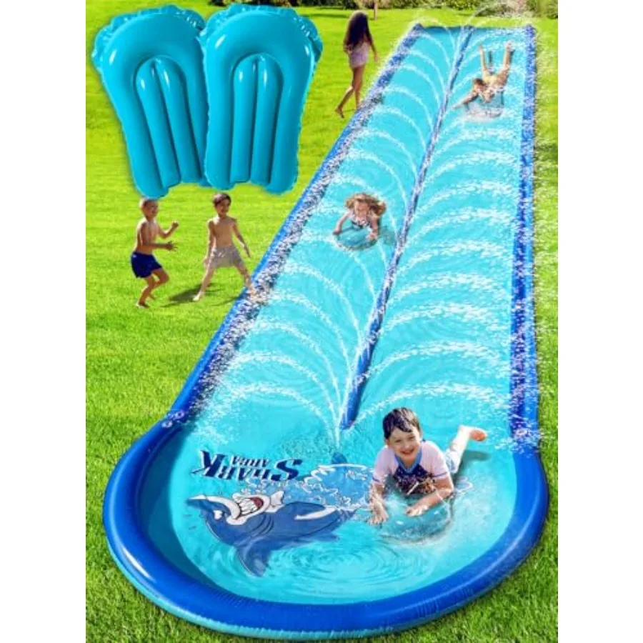 

Backyard slip and water slide for kids and adults: heavy-duty PVC, blue, extra-large inflatable guard rails and dual-way water