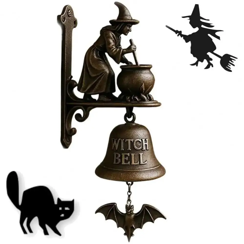 

Wall Mount Witch Doorbell Witch on Broom Design Decorative Accessory Cast Iron Door Hanger Bell Outdoor Decorative Bell