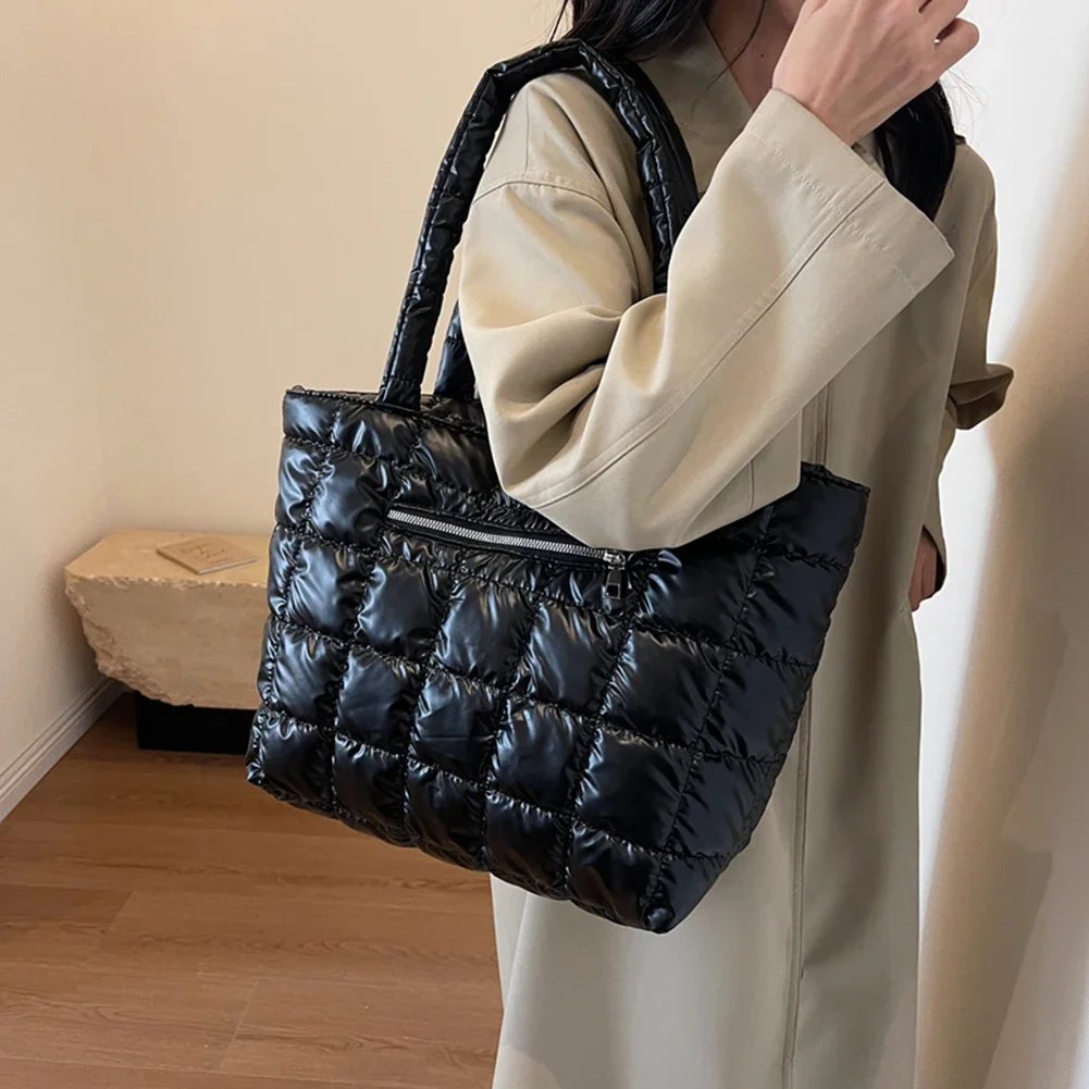 Winter Women Down Messenger Bag Quilted Space Cotton Padded Tote Shoulder Bag Female Large Capacity Fluffy Top-handle Bags