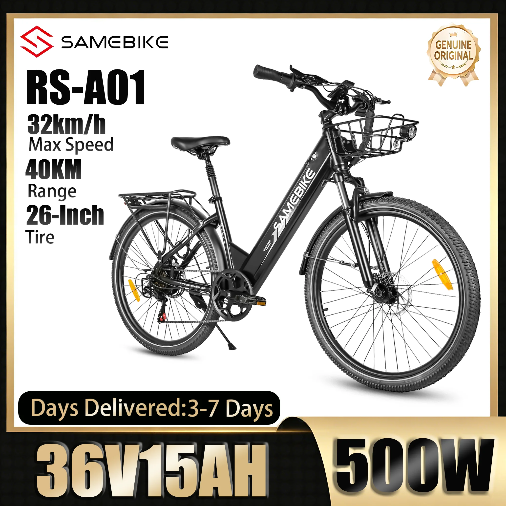 SAMEBIKE RS-A01 Pro-T Bici Elettrica con Motore da 500W, Batteria 36V15AH, Doppia Sospensione, Ammortizzazione, Pneumatici da 26 Pollici, Bici Elettrica da Pendolarismo