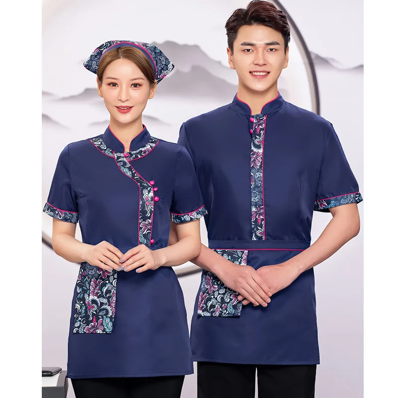 زي عمل نادل فندق المطاعم للنساء بأكمام قصيرة، بيت الشاي، وعاء ساخن للمطاعم، زي موحد للرجال