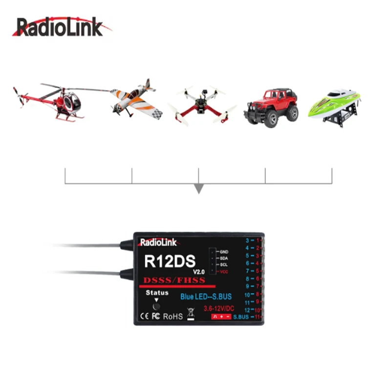 جهاز استقبال RadioLink R12DS 2.4 جيجا هرتز 12CH DSSS & FHSS لجهاز الإرسال RadioLink AT9 AT9S AT10 AT10II يدعم SBUS PWM