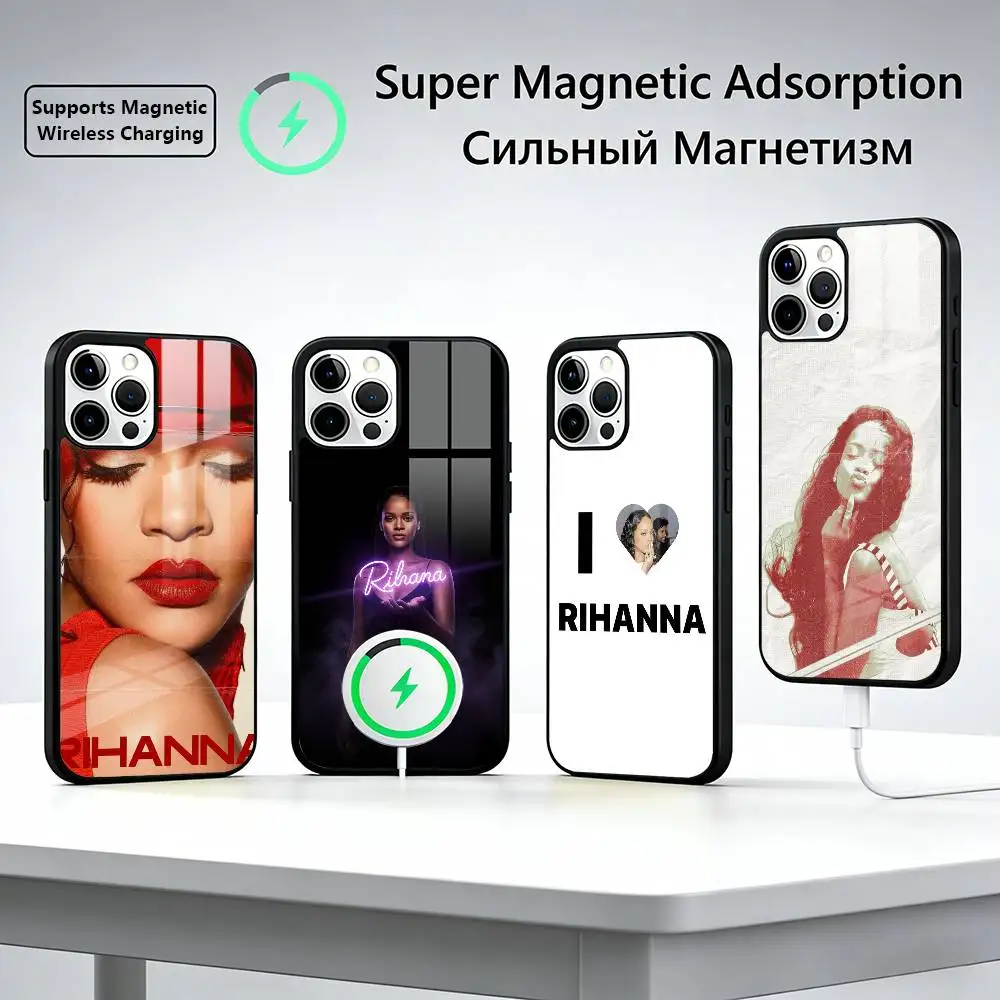 Artistic singer R-Rihanna Stylish Phone Case For iPhone17,16,15,14,13,12,11 Plus,Pro Compatible with magnetic wireless charging