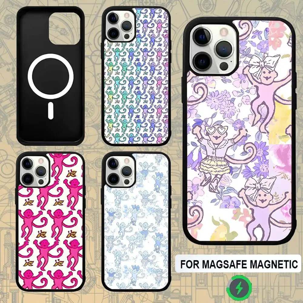 

Preppy Blue Monkeys Pattern Phone Case For IPhone 16e,16,15,Pro,Max,14,Plus,13,12,11 Magesafe Magnetic Wireless Charge Cover