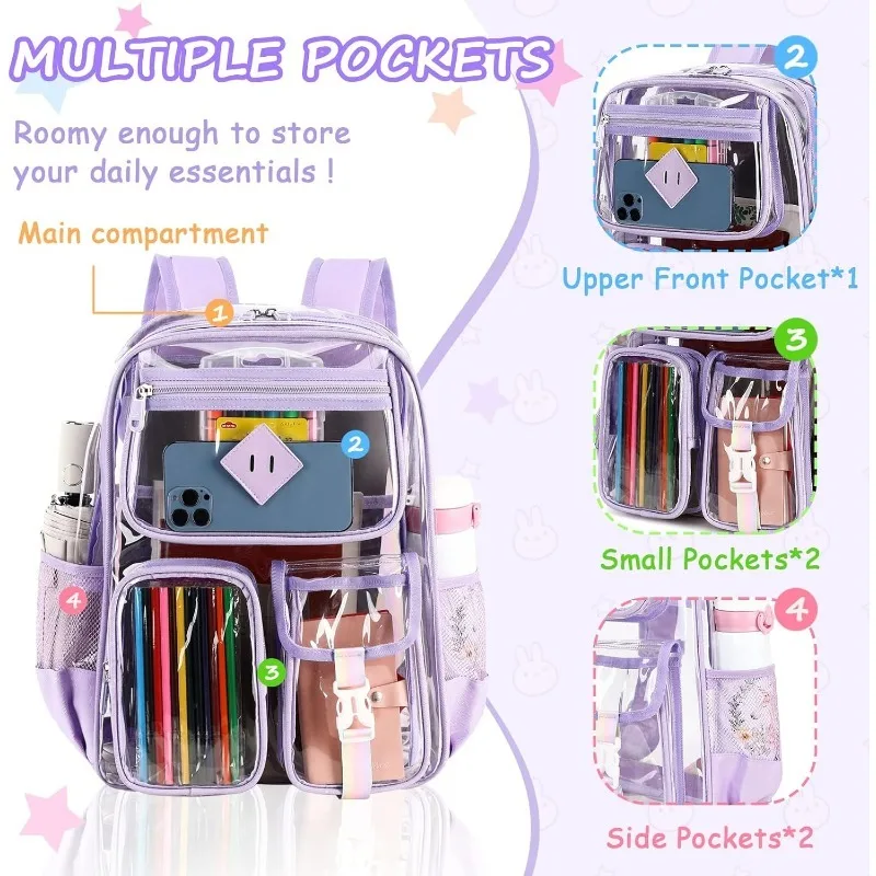 Clear Backpack for School Girls Large Capacity Waterproof School Bag Fashion Transparent PVC Backpack For Primary School Student