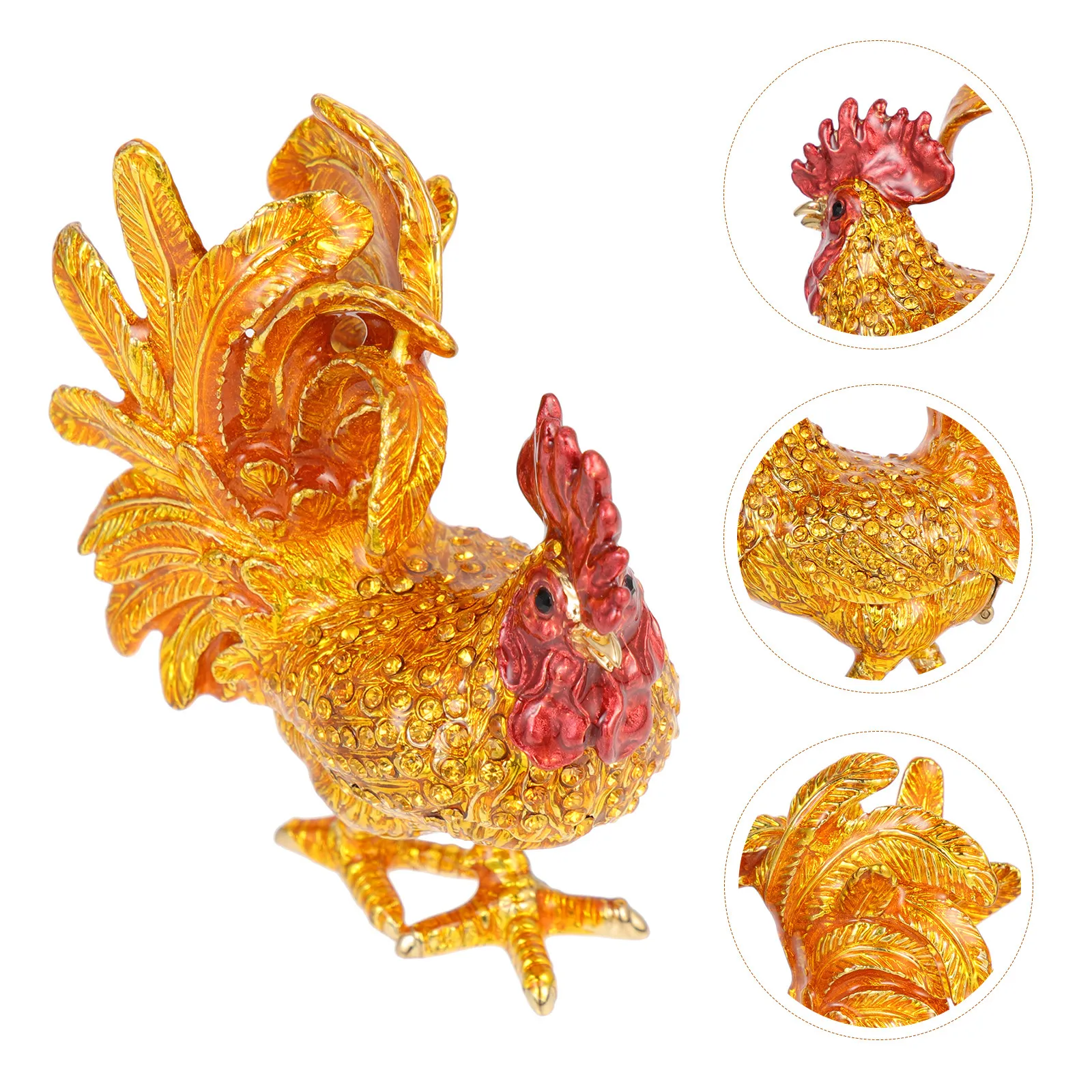 

Jewelry Storage Box Rooster Design Metal Trinket Container for Rings Necklaces Bracelets Vanity Table Decor Accessory Gift
