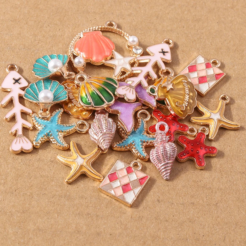 

10pcs Enamel Marine Life Charms Starfish Conch Shell Charm Pendants DIY Necklace Earrings Jewelry Making Supplies