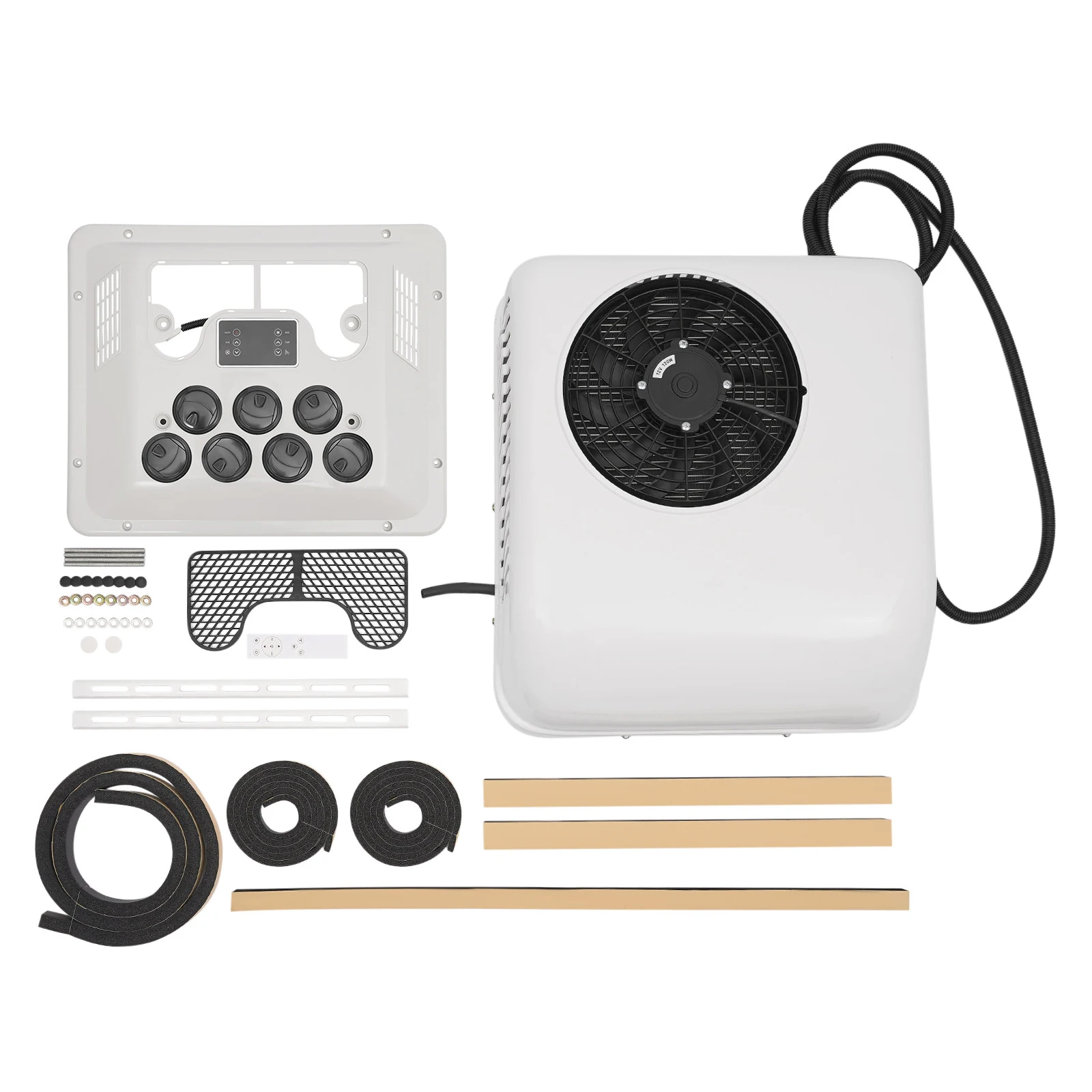 

﻿ 750W 12V RV Air Conditioner 7-Vents Skylight Rooftop AC Unit for Trucks, RVs, Ambulances, Motorhome Air Conditioning Set