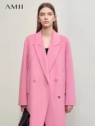 Cappotto di lana di seta AMII per donna 2023 inverno nuovo collo lungo Blazer classico capispalla a doppia faccia in lana doppiopetto 12344210