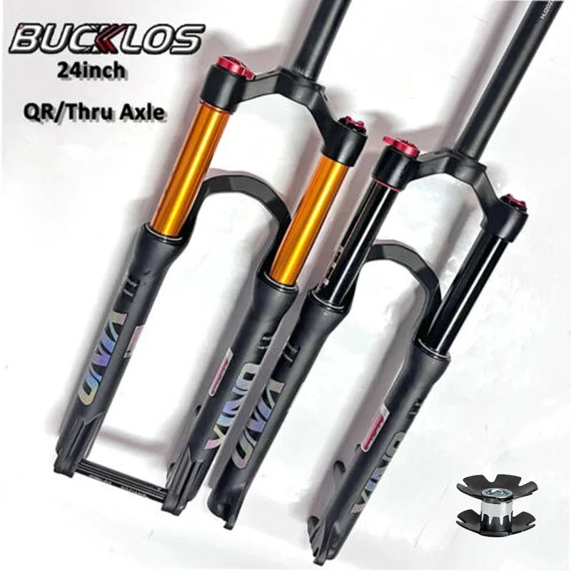 BUCKLOS 24in Bike Air Suspension Fork 120mm Travel Folding Bicycle Fork 100*15mm Thru Axle 9mm QR Bicycle BMX Fork YINO