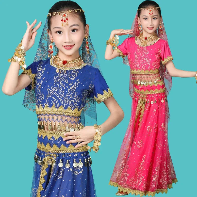 Girls Belly Dance Costumes New Design Oriental Dance Children Dresses India Bollywood Dance Professional Outfit Kids 4 Color