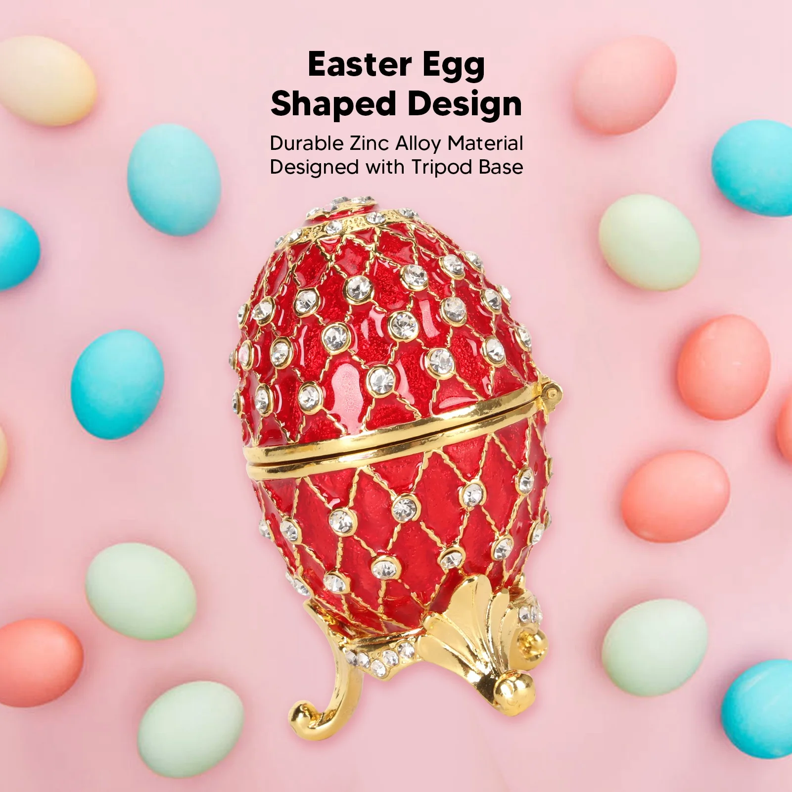 Egg Trinket Box Zinc Alloy Sparkling Rhinestone Exquisite Elegant Metal Jewelry Box for Family Storage Metal Jewelry Box