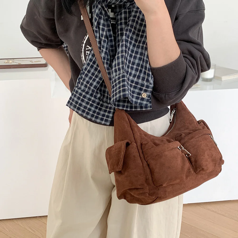 

Women Suede Crossbody Bag with Multiple Pockets Shoulder Handbag Hobo Bag Casual Purse Tote Handbag