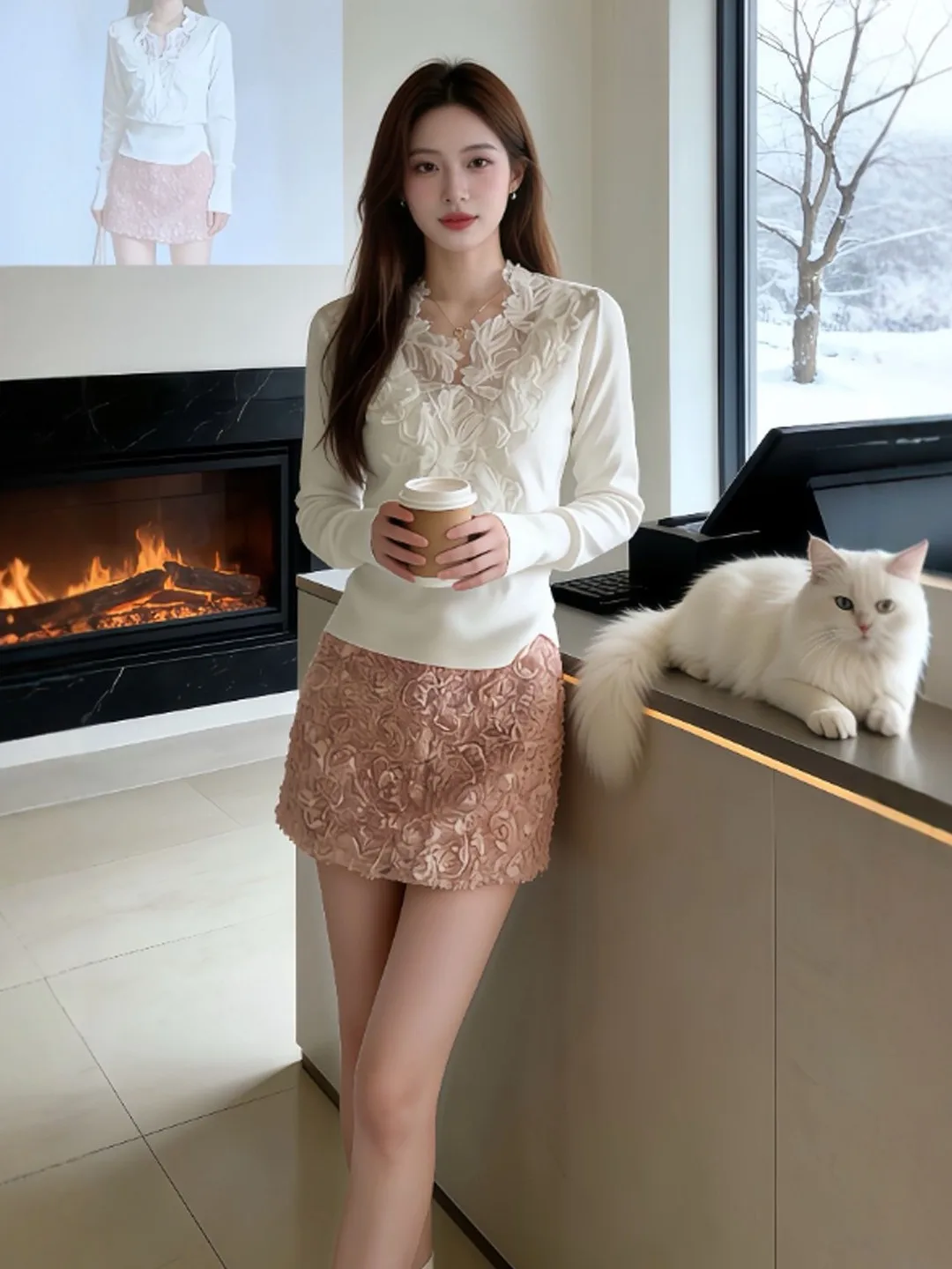 

Модный женский комплект из вязаного свитера и юбки в стиле Soft Style: готовый образ для молодежи, OOTD, весна 2026