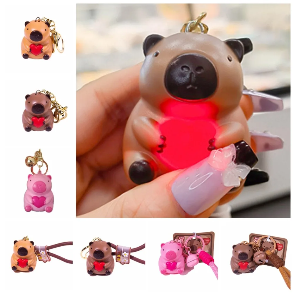 I Love You Capybara Sound Keychain Glowing Vocal Capybara Bag Pendant Cartoon Cute Capybara Luminous Keyring Valentine's Day