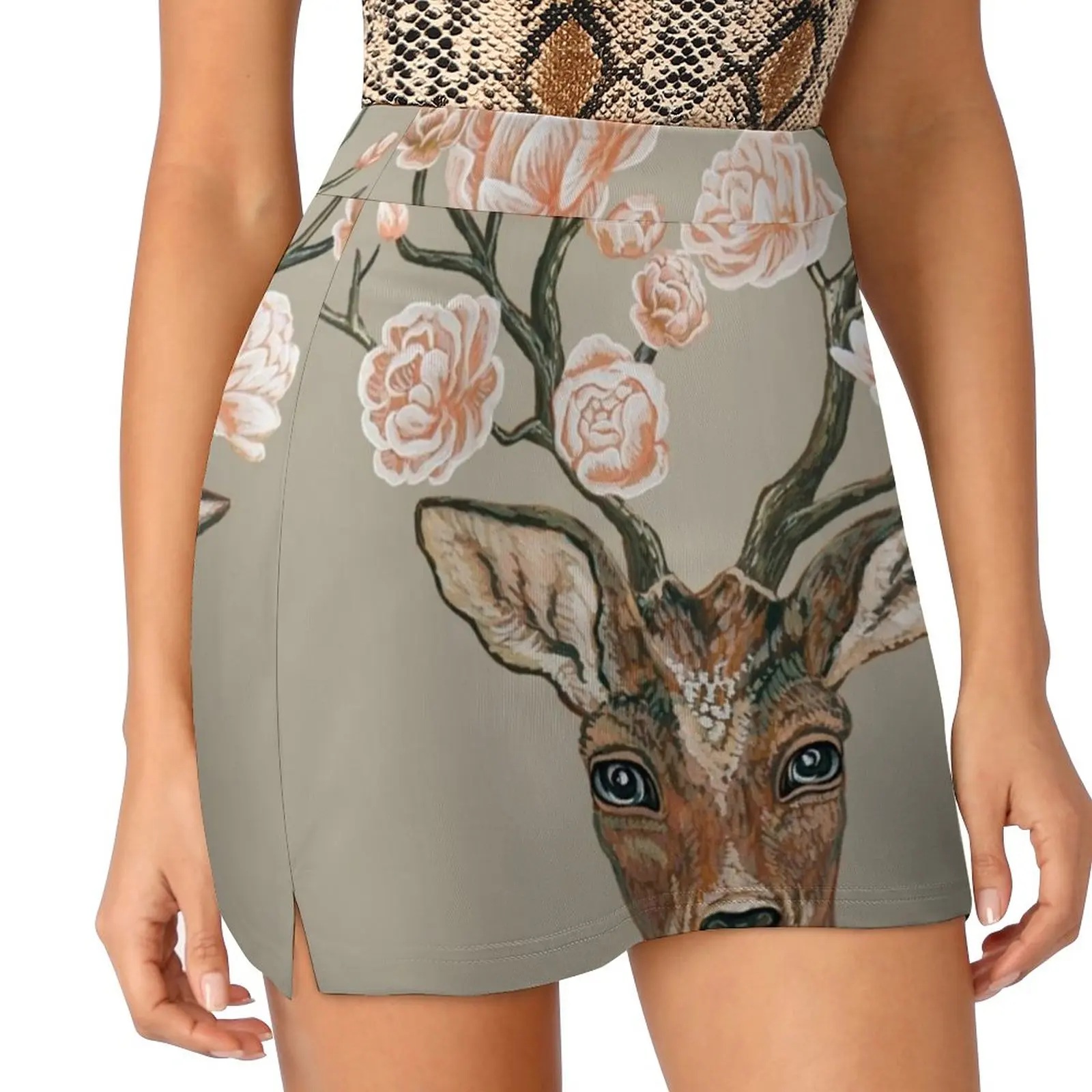 Deer And Peonies Women's skirt With Hide Pocket Tennis Skirt Golf Skirts Badminton Skirts Running skirts Deer Animal Flower